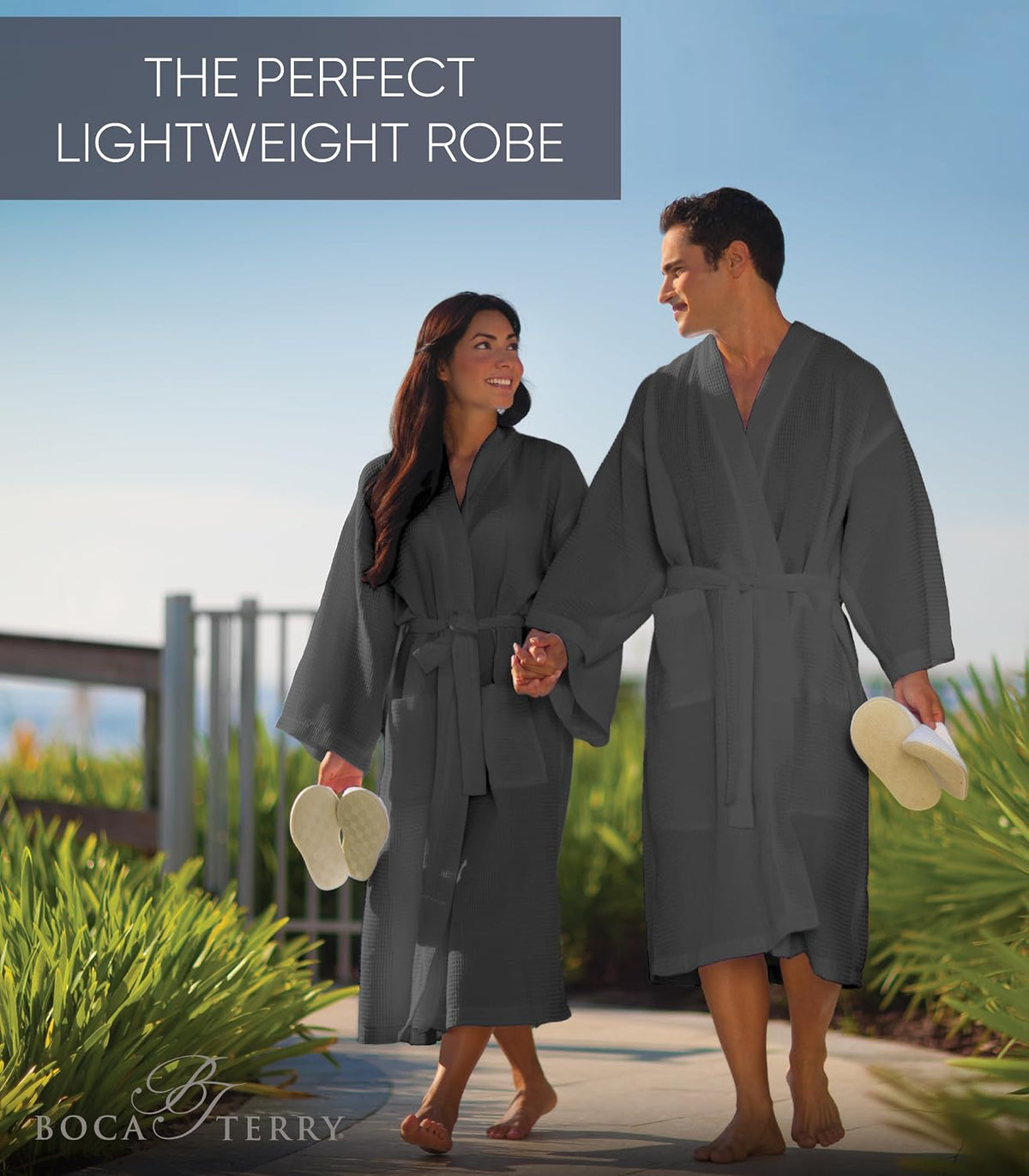 Women’s Waffle Robe by Boca Terry, Kimono Style Lightweight Summer Robe