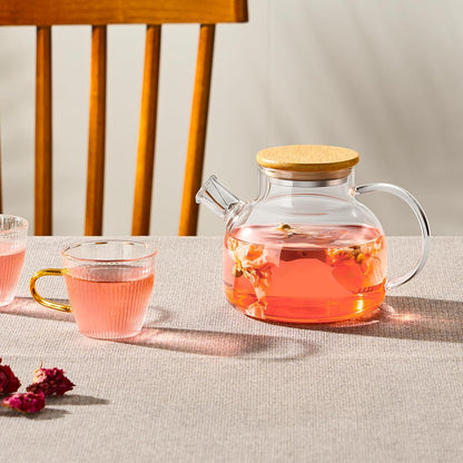 PARACITY Glass Teapot Stovetop 40 OZ/1200ml, Borosilicate Clear Tea Kettle with Removable 18/8 Stainless Steel Infuser, Teapot Blooming and Loose Leaf Tea Maker Tea Brewer for Camping, Travel