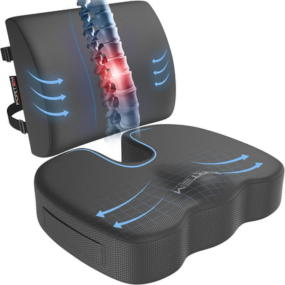 FORTEM Seat Cushion, Office Chair Cushion, Lumbar Support Pillow for Office Chair, Memory Foam Car Seat Cushions, Sciatica Coccyx Tailbone Pain Relief, Cushions for Back Support, Washable, Non Slip