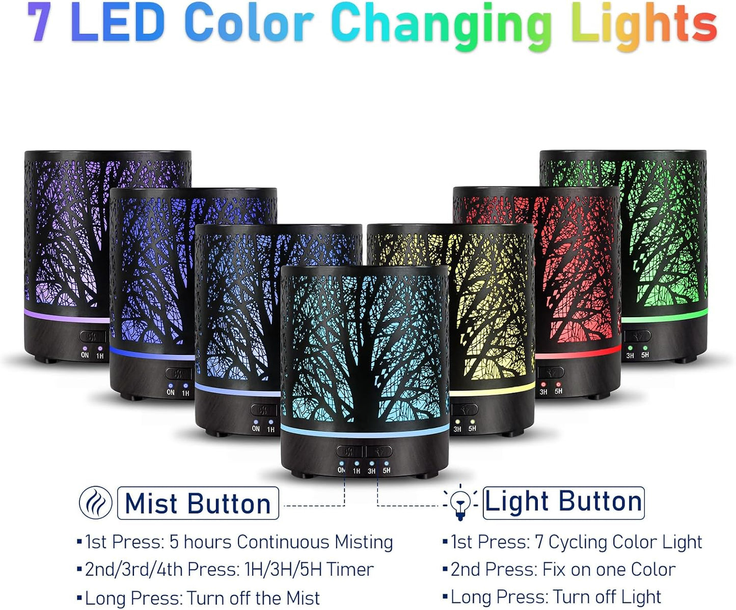 EQUSUPRO Essential Oil Diffuser 300ml Metal Electric Ultrasonic Diffuser for Large Room with Auto Shut-Off, 4 Timer Setting &7 Colors Night Light for Home