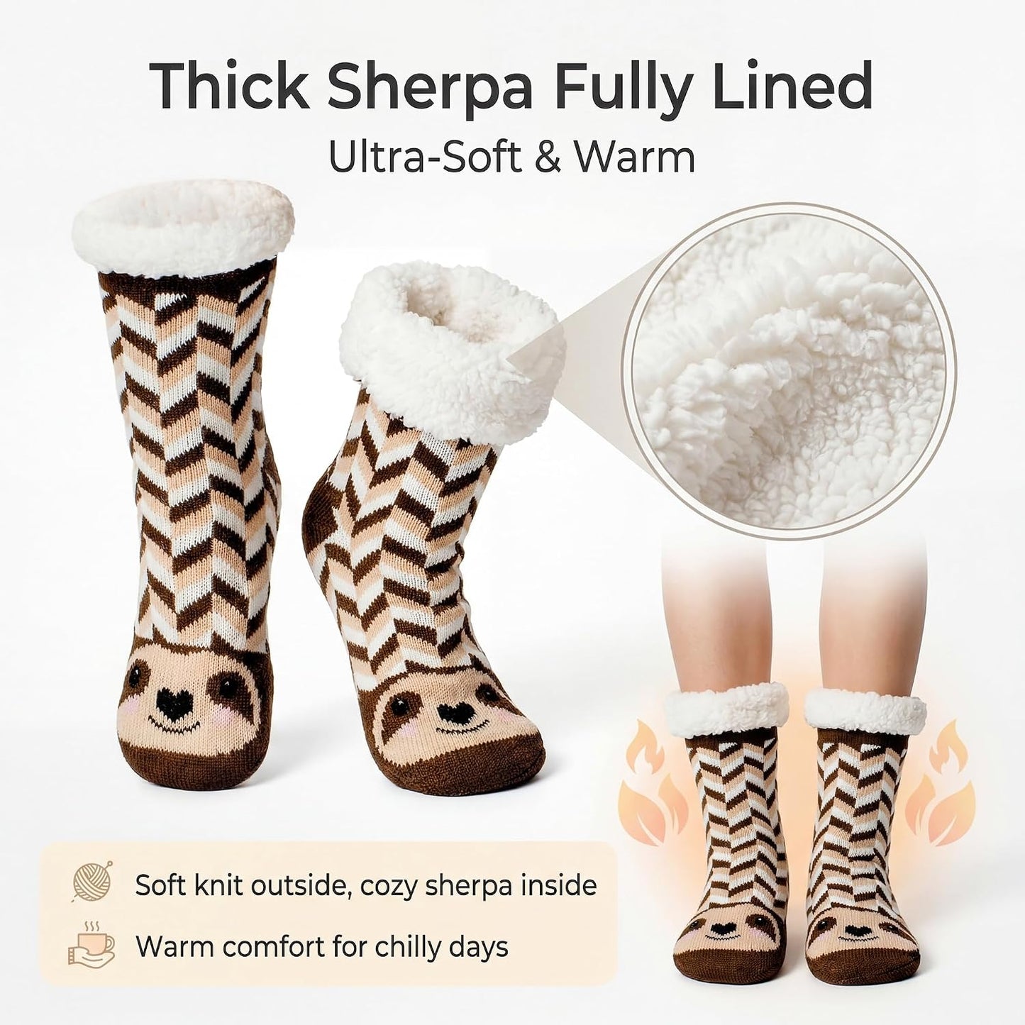cosyone1997 Fuzzy Slipper Socks for Women Kids with Grips, Cute Animal Sherpa Lined Non-Slip Cozy Winter Socks Gifts