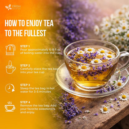 FreshDrinkUS, Premium Chamomile Lavender Tea, 60 Count, Caffeine Free