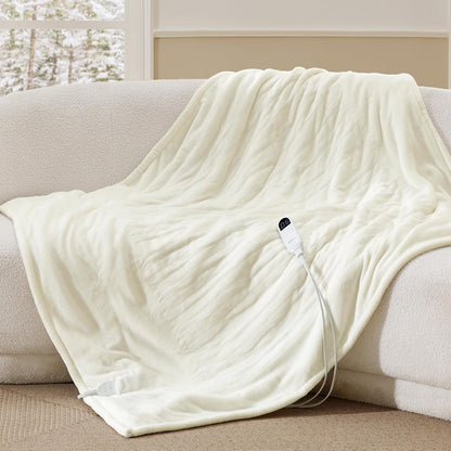 Bedsure Heated Blanket Throw Blanket with Preheat Function - Fast Heating Electric Blanket, Soft Flannel Throw with 6 Time Settings(Up to 10H), 6 Heating Settings, Gifts for Grandma (50"x60", Cream)