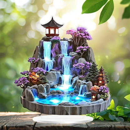 Desktop Mini Rockery Water Fountain with LED Lights, Indoor Circulating Waterfall Tabletop Ornament, Relaxing Zen Decor Fountain for Home Bedroom Office Desk Living Room