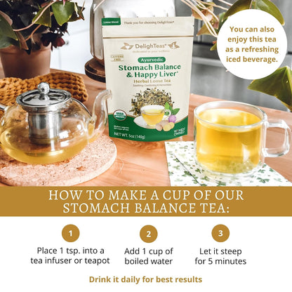 DelighTeas Stomach & Liver Tea | Ayurvedic Herbal Blend for Digestion | Organic Milk Thistle, Fennel, Ginger, Peppermint & Licorice | Vegan, Caffeine-Free, Sugar-Free | Loose Leaf, 50 Servings, 5oz