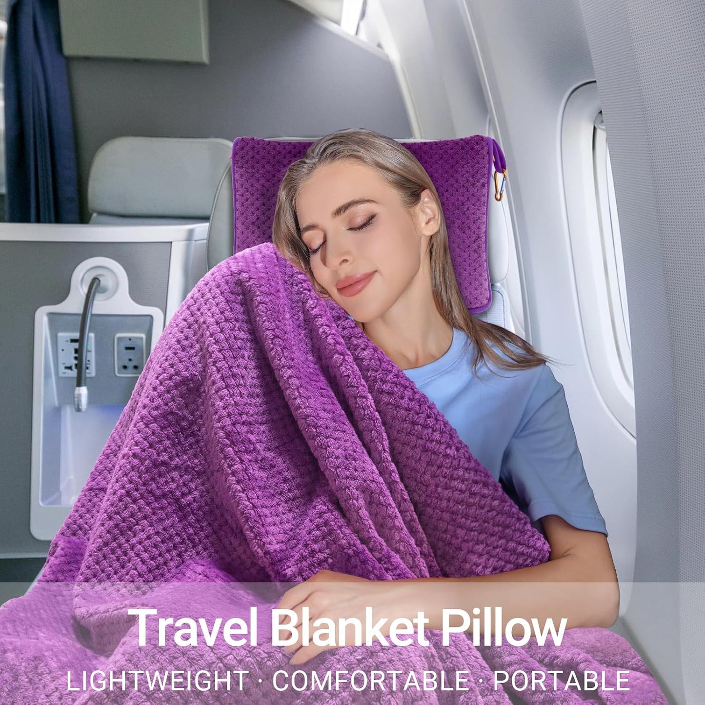 Compact Travel Blanket for Airplane, Premium Soft 2-in-1 Blanket with Pillowcase and Carry Bag, Lightweight Travel Essentials with Luggage Sleeve and Backpack Clip, Mint Green