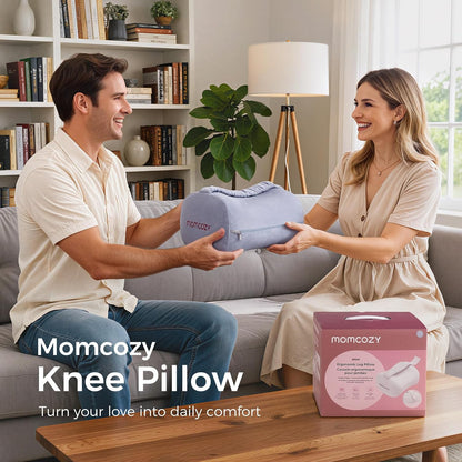 Momcozy Knee Pillow for Side Sleepers, Soft Memory Foam & Pinch-Free Design, Relieve Knee, Leg and Sciatica Pain, Adjustable Elastic Strap Ideal for Pregnant Women and Seniors, White