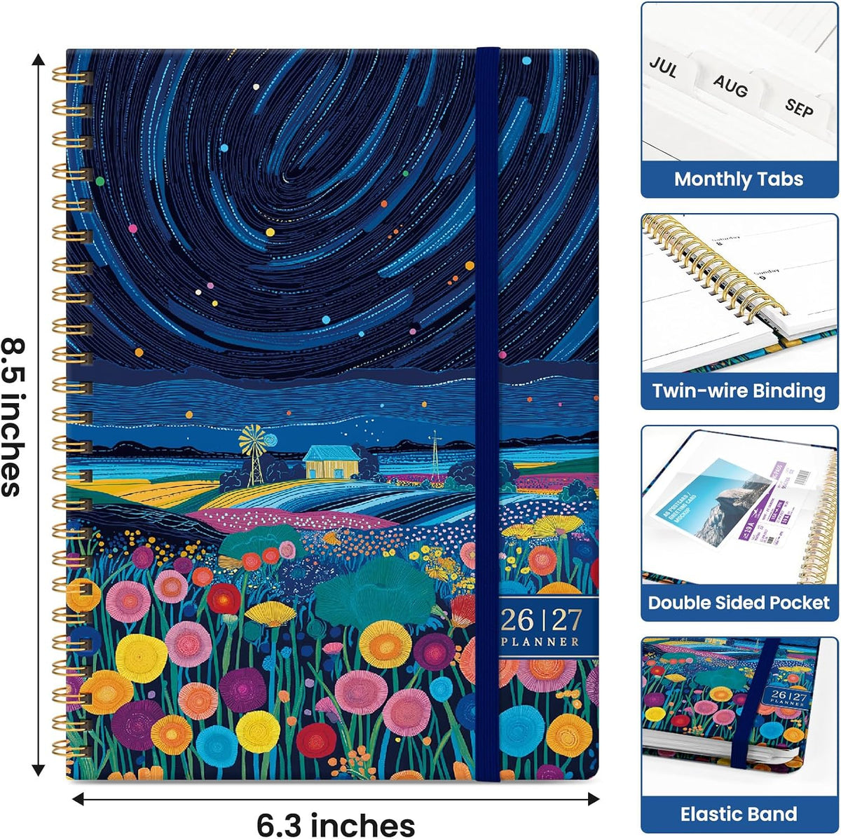 Taja Planner 2026-2027, Jul 2026-Jun 2027 Monthly & Weekly Calendar Book - Colors B