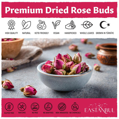 Eastanbul Dried Rose Buds, Edible Rose Buds, Natural, Gluten Free, 1.4oz