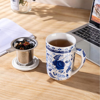 GBhome Tea Mug with Infuser and Lid, 18 Ounce Large Ceramic Loose Leaf Cup, Microwave, Dishwasher Safe, Perfect for Tea Lovers