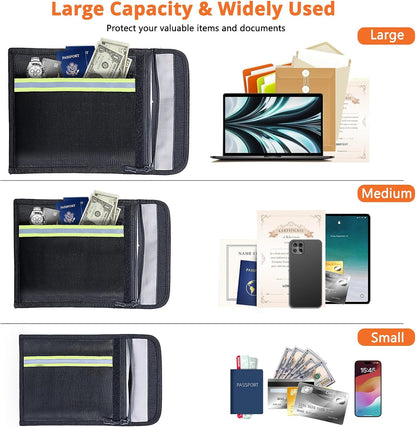 Fireproof Document Bag – 3 Pack (15" x 11", 13" x 9.7", 10.5" x 8") Fireproof & Water- proof Document Organizer | Document Holder with Zipper Secure for Cash, Passports, Check& More