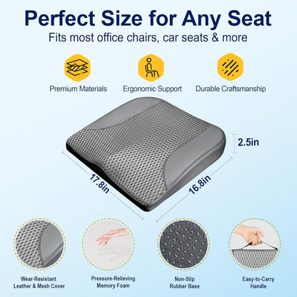 kingphenix Premium Car Seat Cushion, Memory Foam Driver Seat Cushion to Improve Driving View- Coccyx & Lower Back Pain Relief - Seat Cushion for Car, Truck, Office Chair (Leather Black)