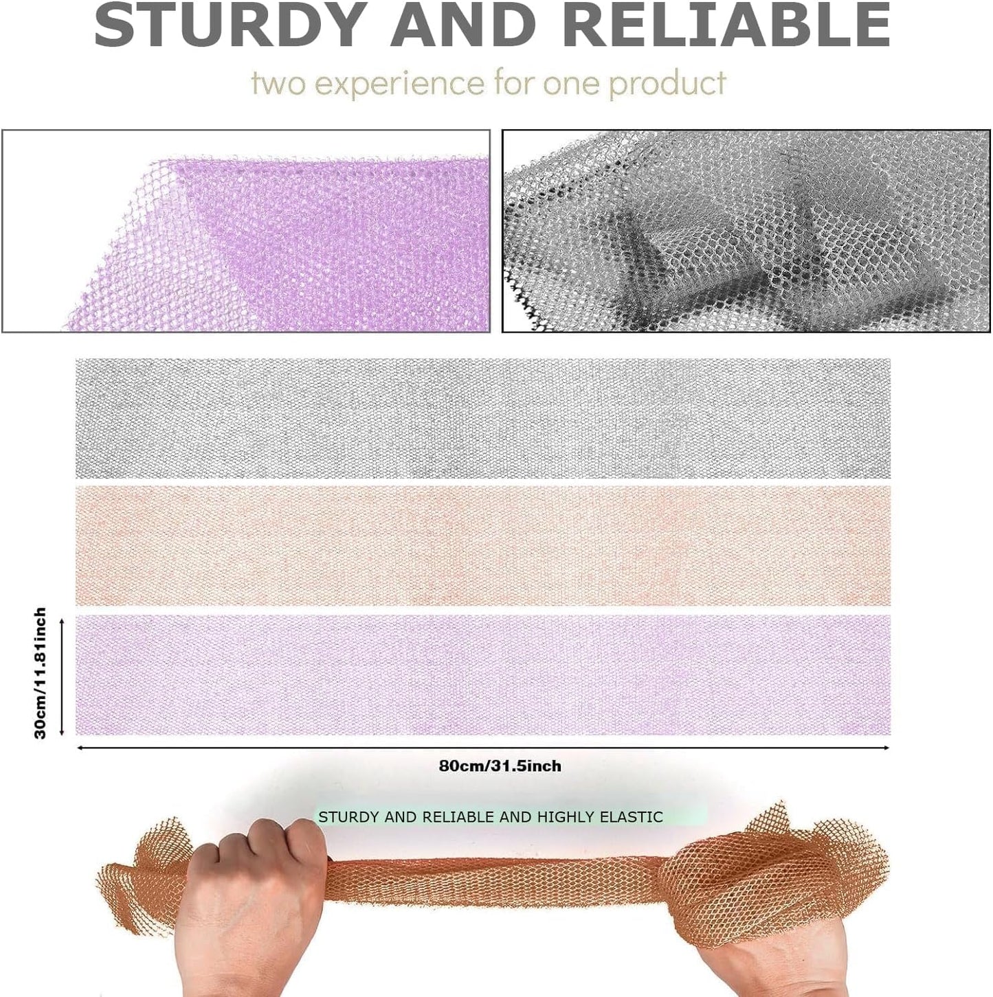 UJFQBH 3 Pieces African Bath Sponge African Net Long Net Bath Sponge Exfoliating Shower Body Scrubber Back Scrubber Skin Smoother,Great for Daily Use (Pink,Yellow,Purple)