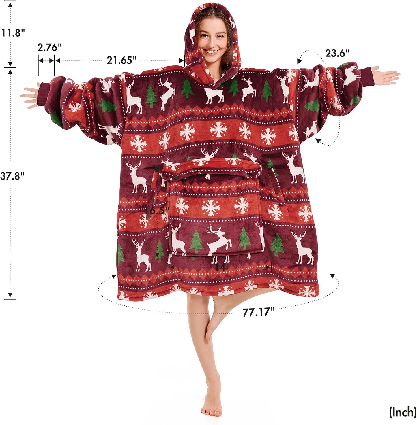 Narecte Cozy Oversized Blanket Hoodie Wearable Blanket Adults Soft Hooded Blanket Hoodie Birthday Gifts for Women Christmas - Colors B