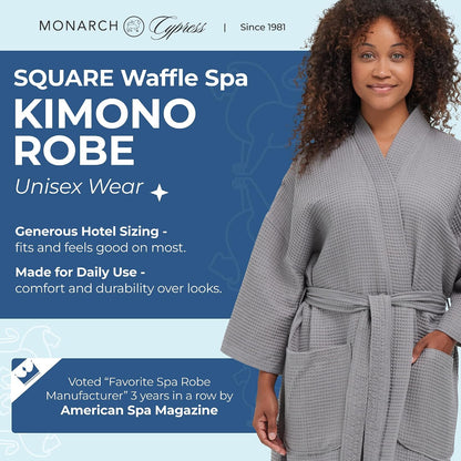 Monarch Square Waffle Spa Kimono Robe for Men or Women
