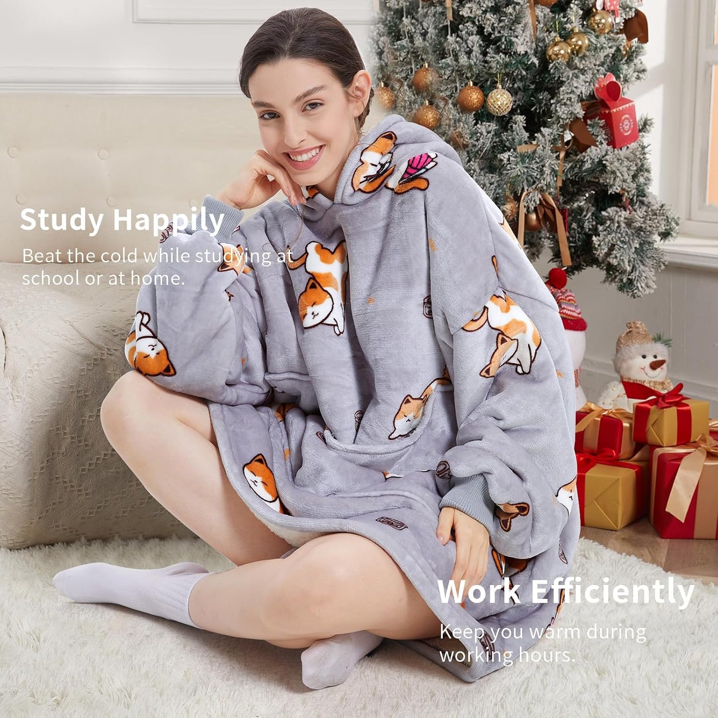 Aemilas Wearable Blanket Hoodie - Warm Sherpa Blanket Sweatshirt as Gifts for Adult Women Mom Men, One Size Fits All