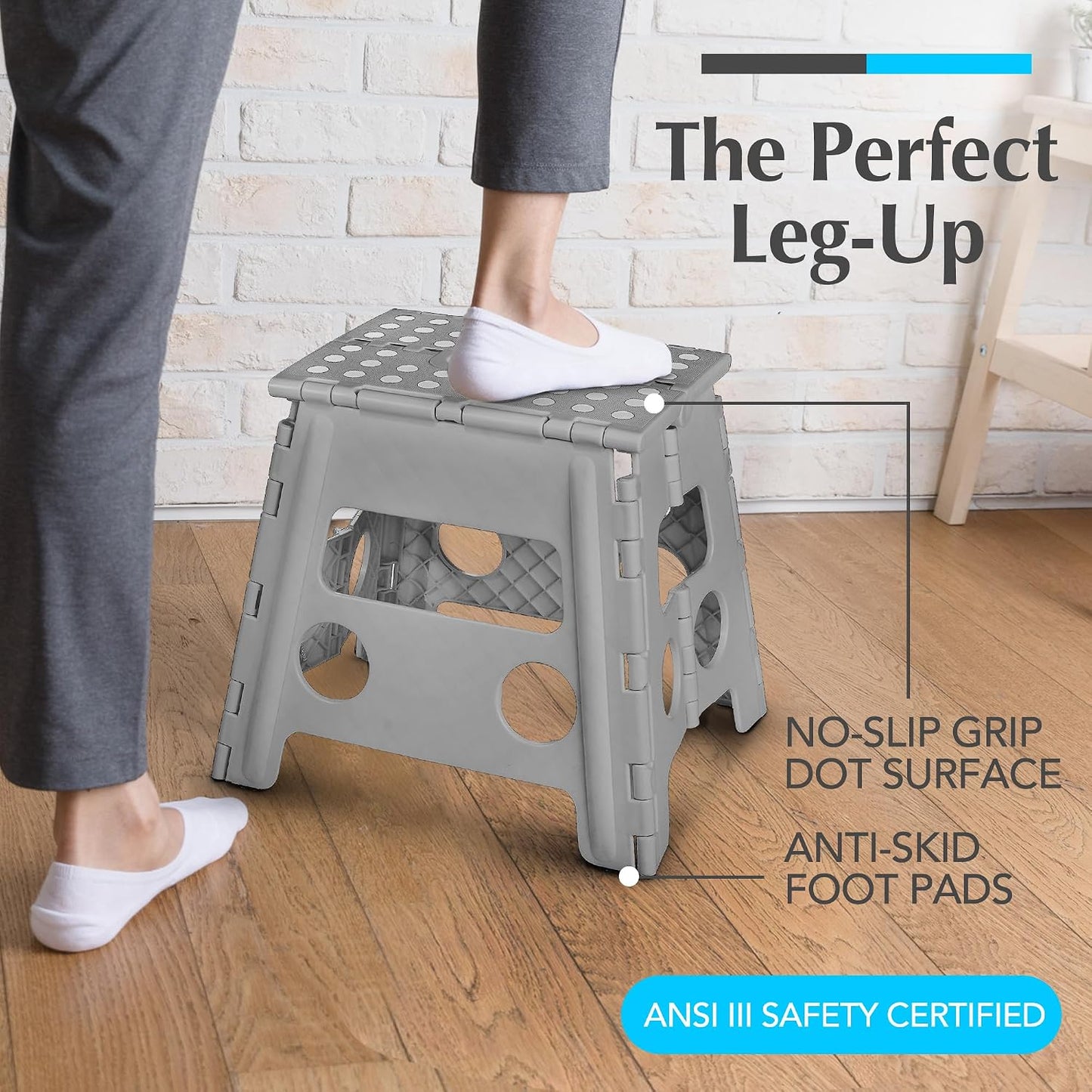 Handy Laundry Folding Step Stool - Sturdy Enough Collapsible Stool to Support Adults - Opens Easy with One Flip - Great for Kitchen, Bathroom or Bedroom (Black - 9 Inch)