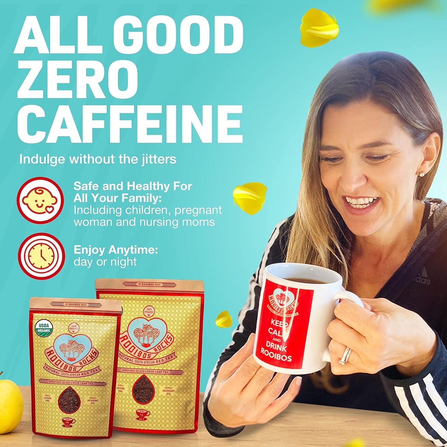 Caffeine Free Organic Rooibos Tea Bags 80 - Naturally Sweet Herbal Tea Safe for Kids & Pregnant Women – Low Tannin Premium South African Tea Red Tea - Sustainably & Ethically Farmed Red Rooibos Tea