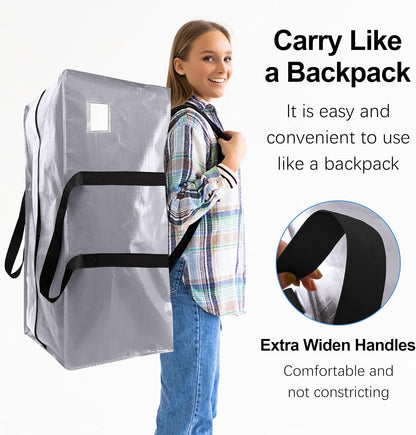 VELVETSURE Heavy Duty Extra Large Moving Bags W/Backpack Straps - Strong Handles & Zippers, Storage Totes For Space Saving, Fold Flat, Alternative to Box and Bin (Set of 6, Multicolor)