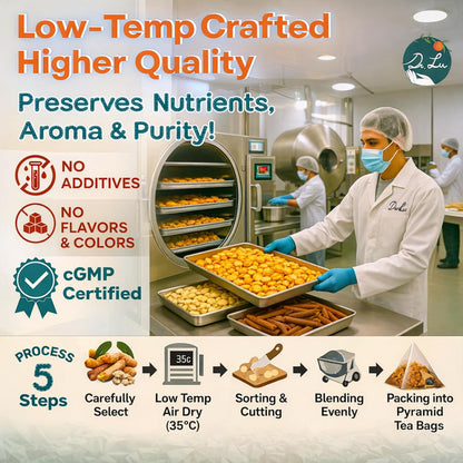 Dr. Lu’s Organic Turmeric Ginger Cinnamon Tea | Tropical Wild Roots & Bark from South Asia | 100% Natural Digestive & Warming Support | 30 x 3g Potent Root Blend Corn Fiber Pyramid Bags (No Plastic, No Nylon)