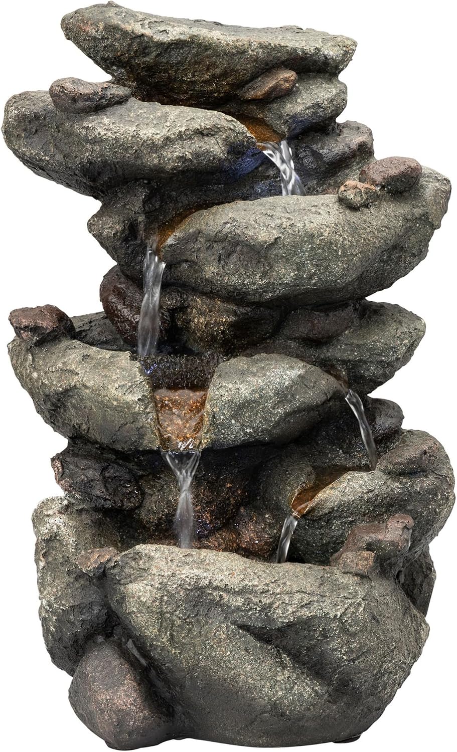 Alpine Corporation 13" Tall Indoor Tabletop Water Fountain, 4 Tier Cascading Water Feature with LED Lights for Home, Office, Living Room, or Zen Decor, Gray