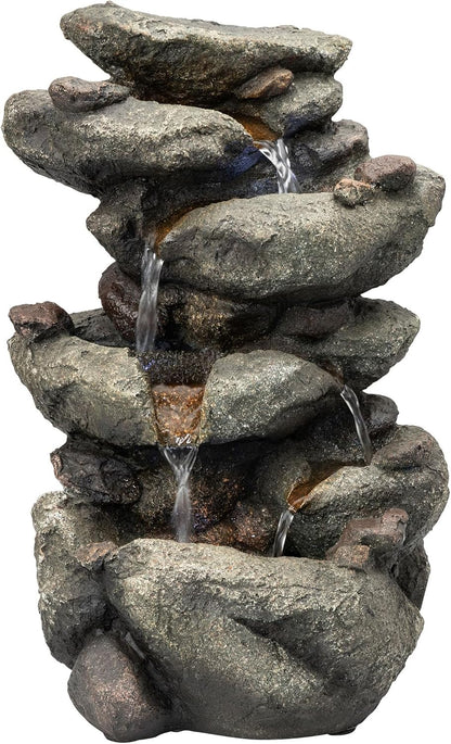 Alpine Corporation 13" Tall Indoor Tabletop Water Fountain, 4 Tier Cascading Water Feature with LED Lights for Home, Office, Living Room, or Zen Decor, Gray