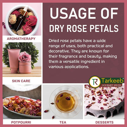 Tarkeeb Dried Rose Petals ~ All Natural | Edible Rose Petals | Dried Flower Petals for Herbal Tea, Decoration, Rose Sprinkles, Topping on Cupcakes, Desserts - Net Weight: 1.05oz/30g | Indian Origin |