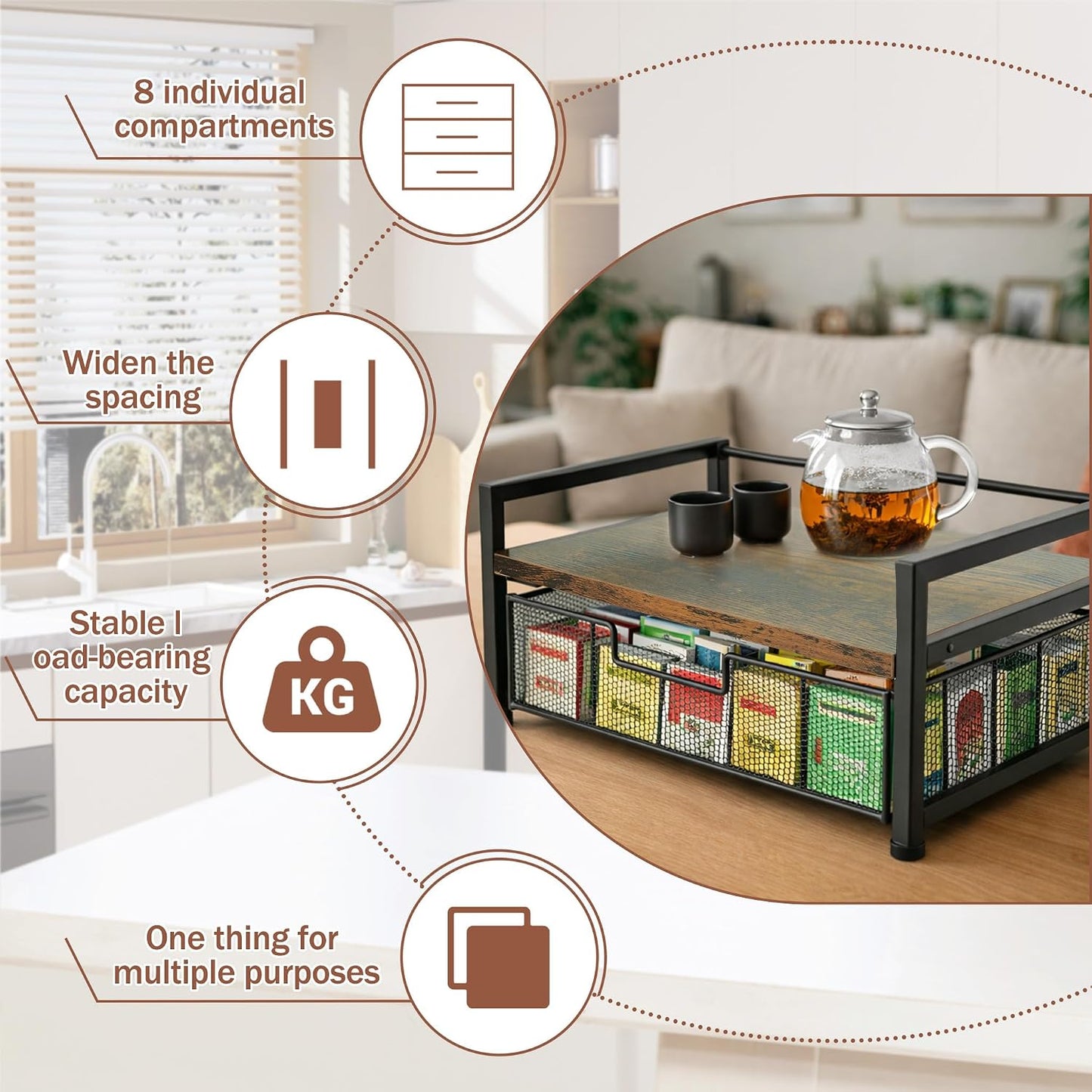 Tea Bag Organizer And Storage with Drawer Teabag Holder Tea Box