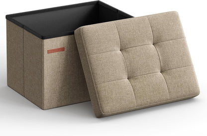SONGMICS Mazie Collection - Small Folding Storage Ottoman, Foot Rest Stool, 12.2 x 16.1 x 12.2 Inches, 286 lb Load Capacity, for Living Room, Bedroom, Home Office, Dorm, Dark Gray ULSF102G01