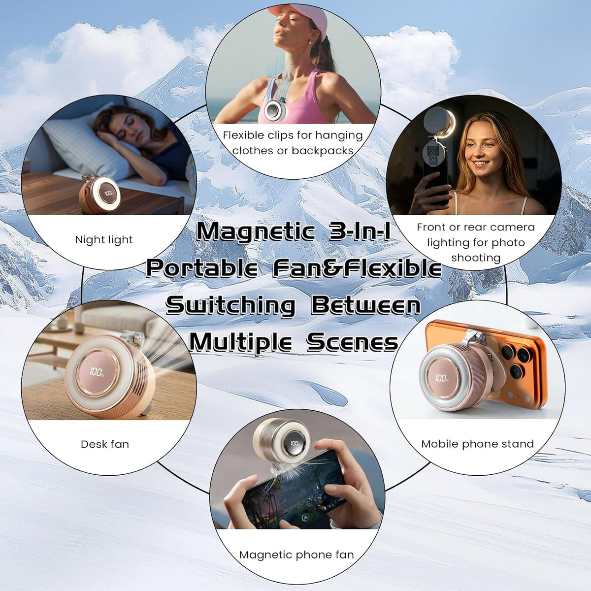 Portable Clip-On Fan, Mini USB Rechargeable 360° Rotatable Fan, Personal Fan 3-Speed Silent Mini Bladeless Fans (White)