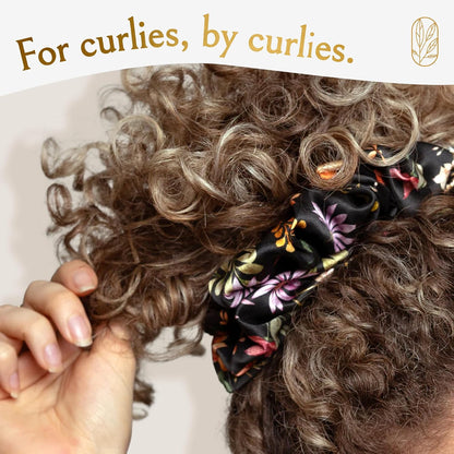 Silk Scrunchies for Women Ponytail Holders – Oversized Mulberry Silk Scrunchies – Extra Large No Damage Hair Ties for Curly, Thick, and Thin - Hair Accessories for Women – Black, XL By Curlfriend