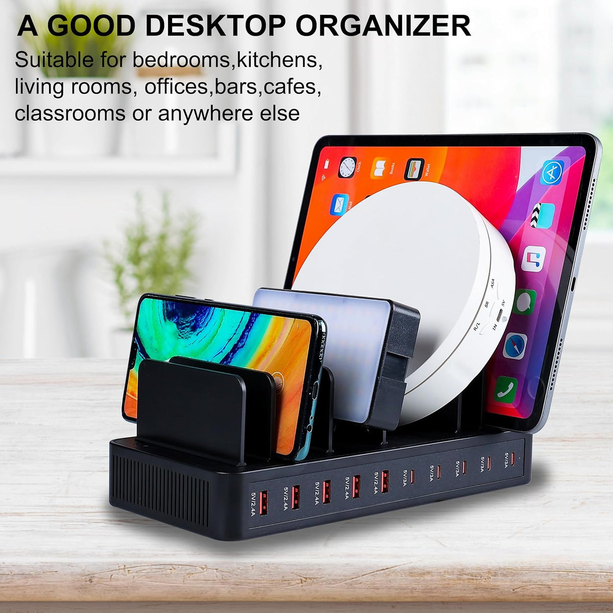 Charging Station 100W 10-Port USB C Fast Charging Dock for Multiple, Black