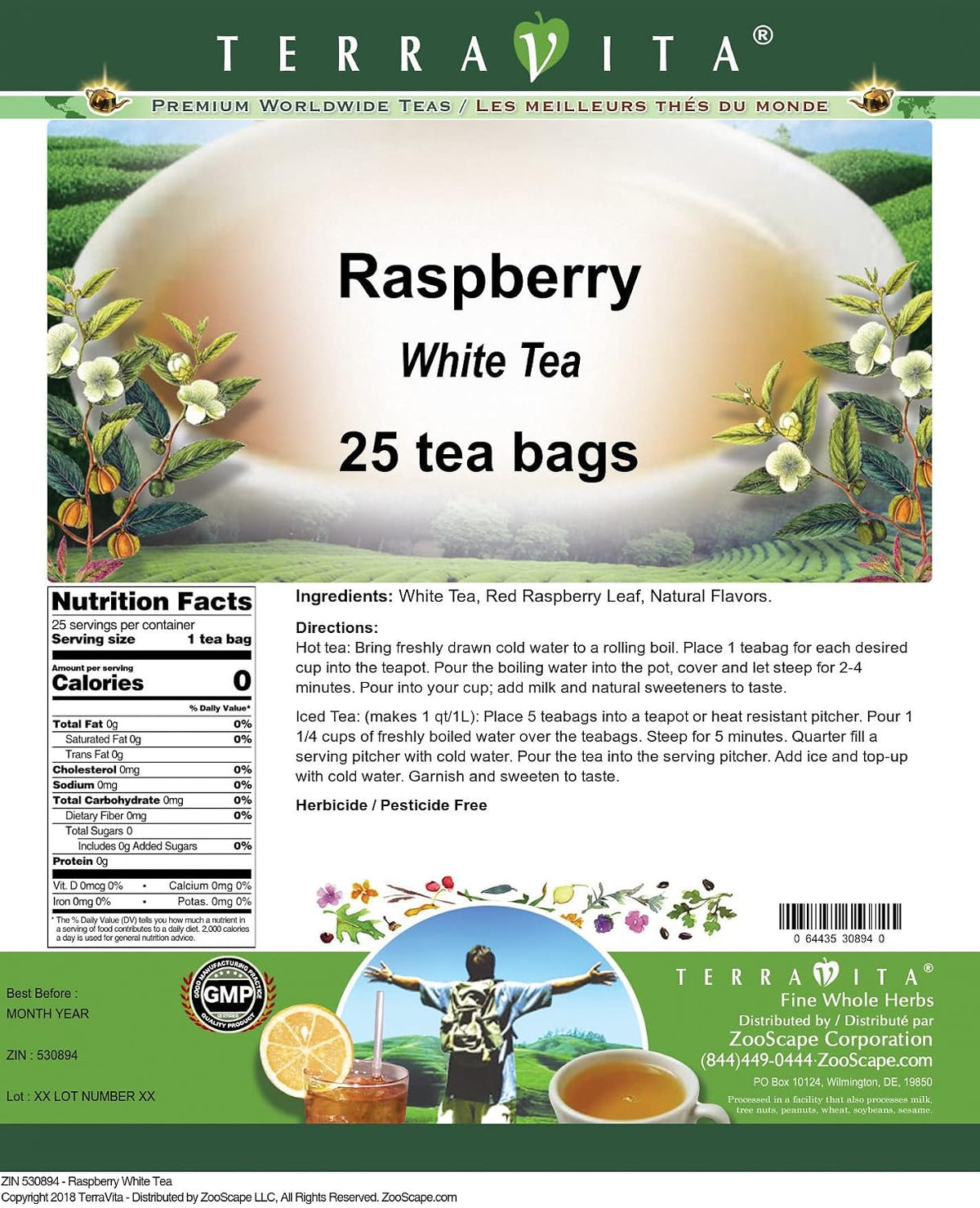 Raspberry White Tea (25 tea bags, ZIN: 530894)