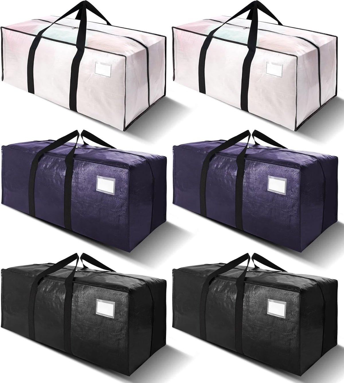 VELVETSURE Heavy Duty Extra Large Moving Bags W/Backpack Straps - Strong Handles & Zippers, Storage Totes For Space Saving, Fold Flat, Alternative to Box and Bin (Set of 6, Multicolor)
