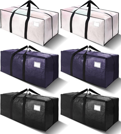 VELVETSURE Heavy Duty Extra Large Moving Bags W/Backpack Straps - Strong Handles & Zippers, Storage Totes For Space Saving, Fold Flat, Alternative to Box and Bin (Set of 6, Multicolor)