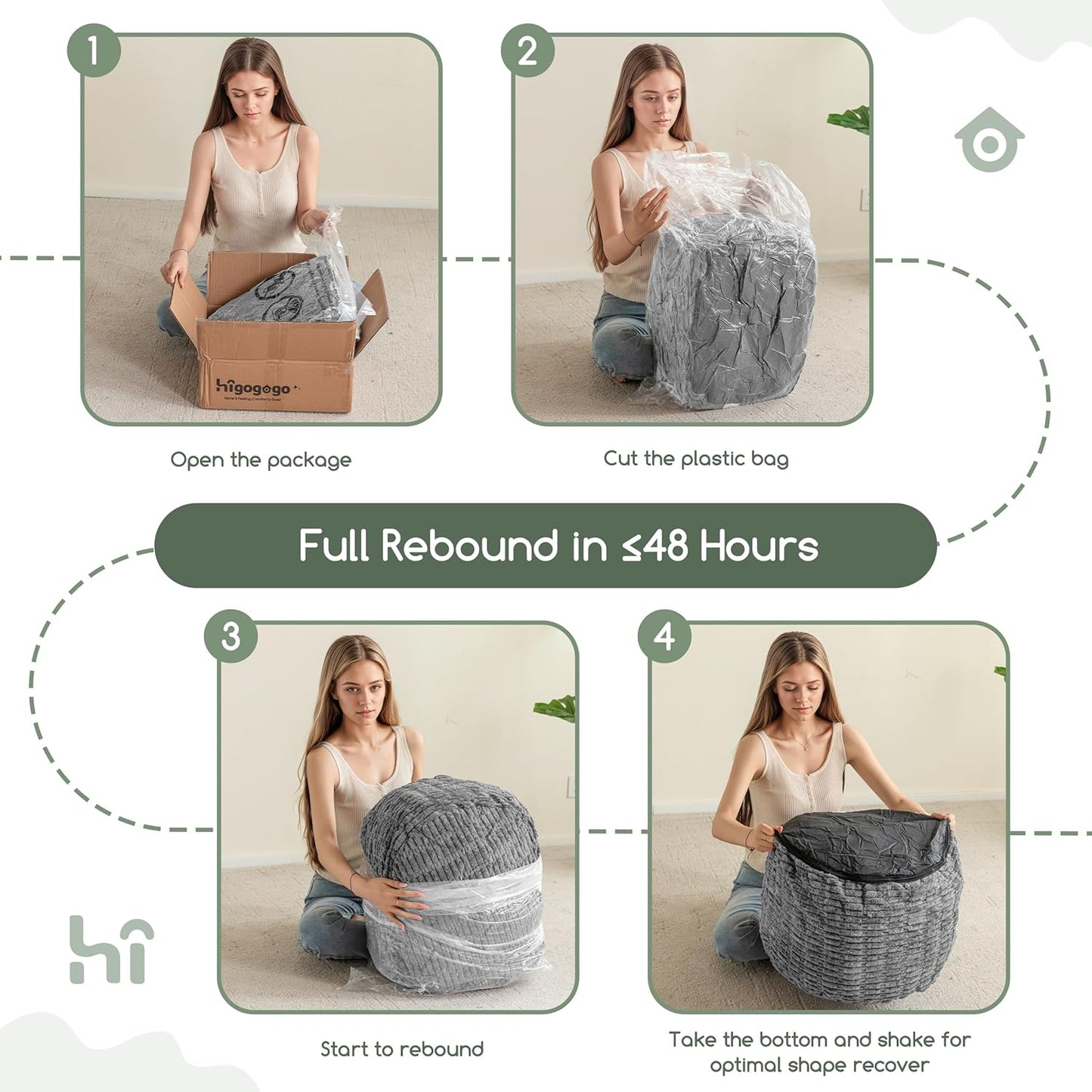 HIGOGOGO Pouf Ottoman Stuffed Round Modern Foam Filled Foot Rest Poufs for Living Room Chair Decorative 20 X 15 Inches Boho Relax Stool for Wedding Christmas Party, Beige