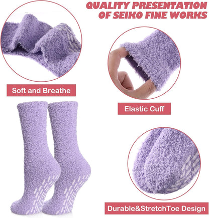 LINEMIN Non-Slip Fuzzy Socks for Women - Cozy Hospital Soft Fluffy Socks With Grips - Winter Warm Slipper