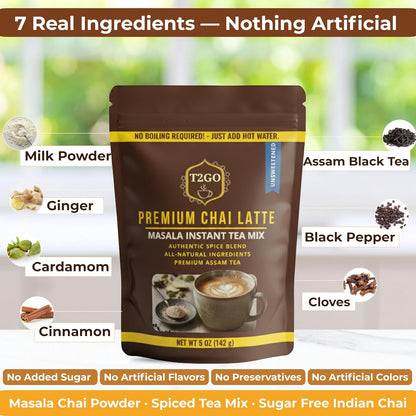 T2GO Unsweetened Masala Chai Tea Latte Powder, 5 oz