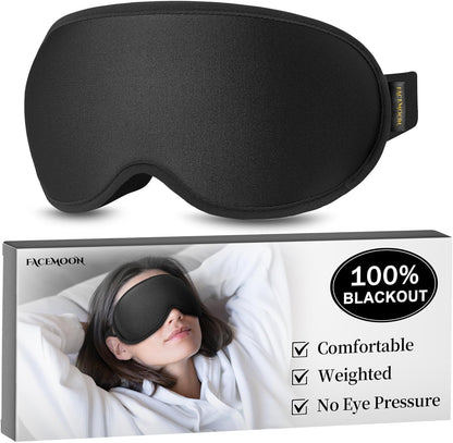 Blackout Weighted Eye Mask for Sleeping: 3D Contoured Gentle-Pressure Sleep Mask for Men & Women - Airplane Travel & Night Shift Essentials, Zero Eye Pressure, Breathable Blindfold, Black