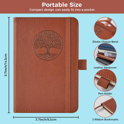 Small Notebook Pocket Journal, A6 3.7" x 5.7", 3 Pack, Black Leather Cover