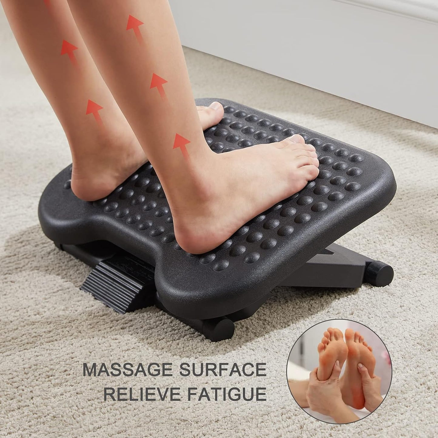 HUANUO Adjustable Desk Footrest, Foot Rest for Under Desk at Work with Massage, Adjustable Foot Stool with 3 Height Position & 30 Degree Tilt Angle Adjustment for Home, Office, White
