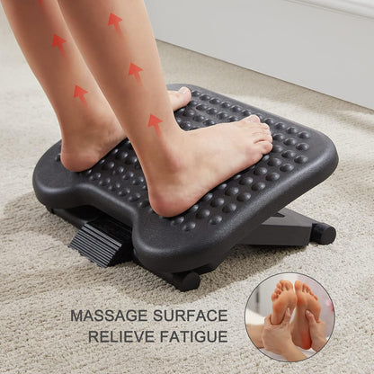 HUANUO Adjustable Desk Footrest, Foot Rest for Under Desk at Work with Massage, Adjustable Foot Stool with 3 Height Position & 30 Degree Tilt Angle Adjustment for Home, Office, White