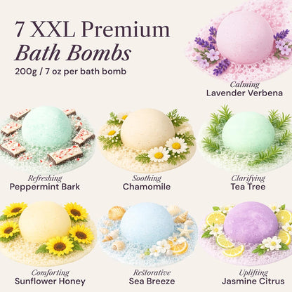 XXXL Bath Bombs for Women Gift Set, 7 Pack, Spa Scents, Adelegourdain | 7 Scents - Arrives in Gift Box - XXXL (200g) - Long-lasting Fizz & Scent - Non-Staining - For Birthdays, Mothersday and More