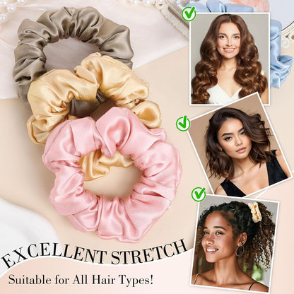 4 Pack 100% Mulberry Silk Scrunchies for Hair Sleep, No Damag Frizz Control Stylish Silk Hair Scrunchies Small Gifts for Women