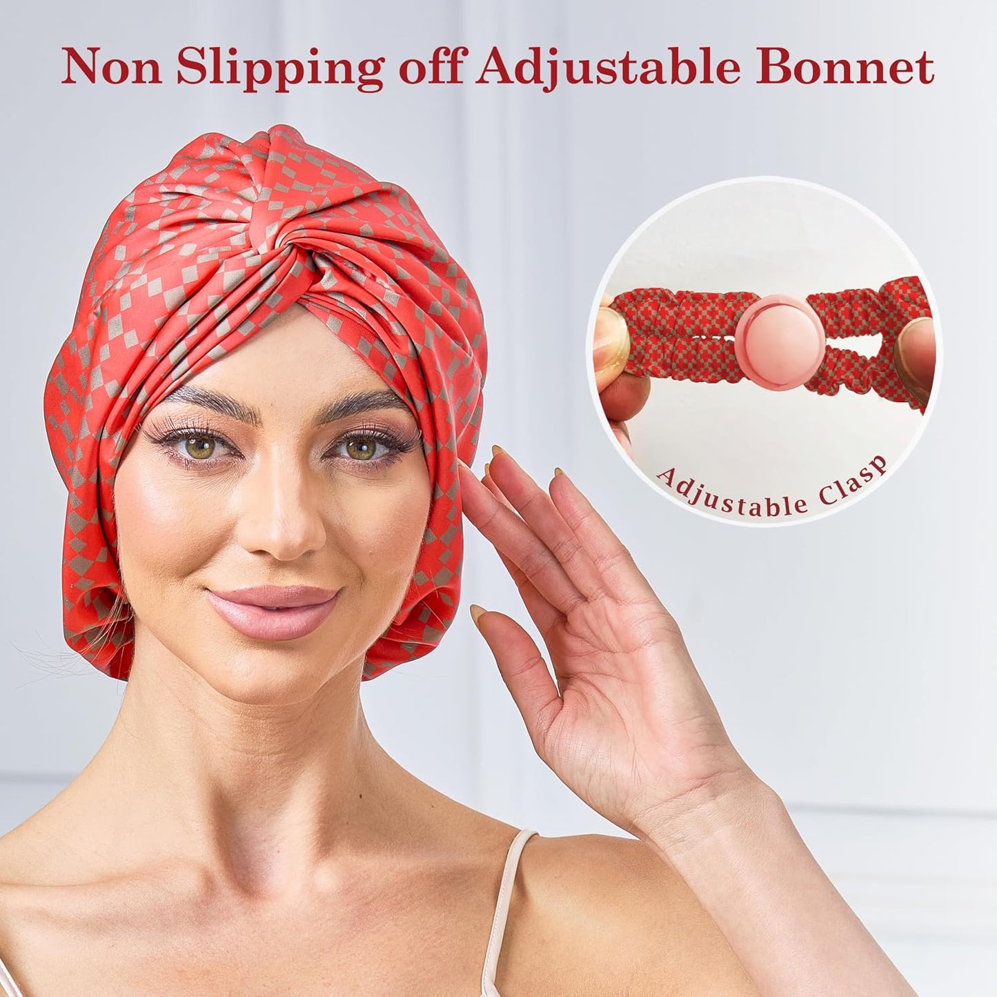 Adjustable Silk Satin Bonnet for Sleeping Hair Wrap, Double Layer Sleep Cap, Night Turban for Large Long Curly Braid Women Men Hair - Matcha Green