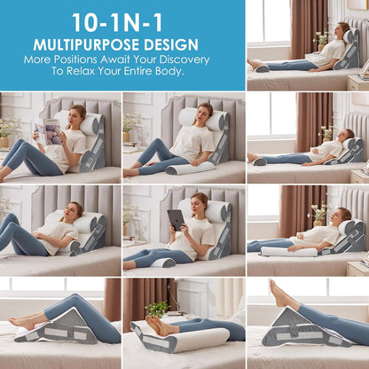 MEGCXIT Wedge Pillow Set for After Surgery, Bed Wedge, 3PCS, White/Grey