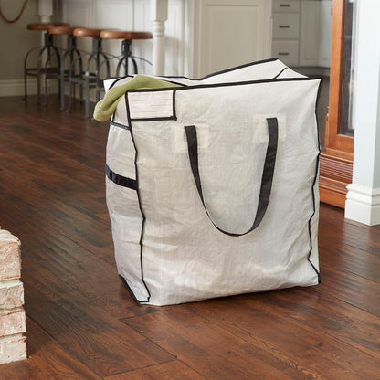 Household Essentials 2622 MightyStor Large Storage Bag with Handles | Clothing and Linen Storage Bag | White Tarp with Black Trim