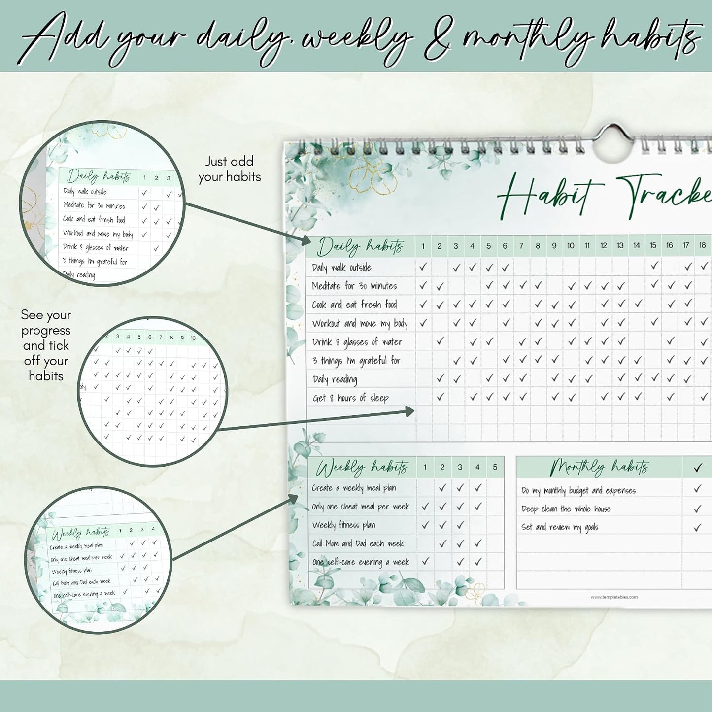 Habit Tracker Calendar – Daily, Weekly & Monthly Habit & Goal Tracker, Wire-Bound Planner with Colorful Design, Premium 250gsm Paper | A5 (Rainbow)