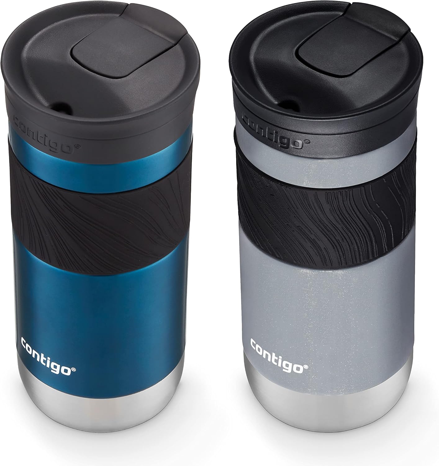 Contigo SNAPSEAL Insulated Stainless Steel Travel Mug with Grip 20oz. Blue Corn Transparent Satin & Midnight Berry