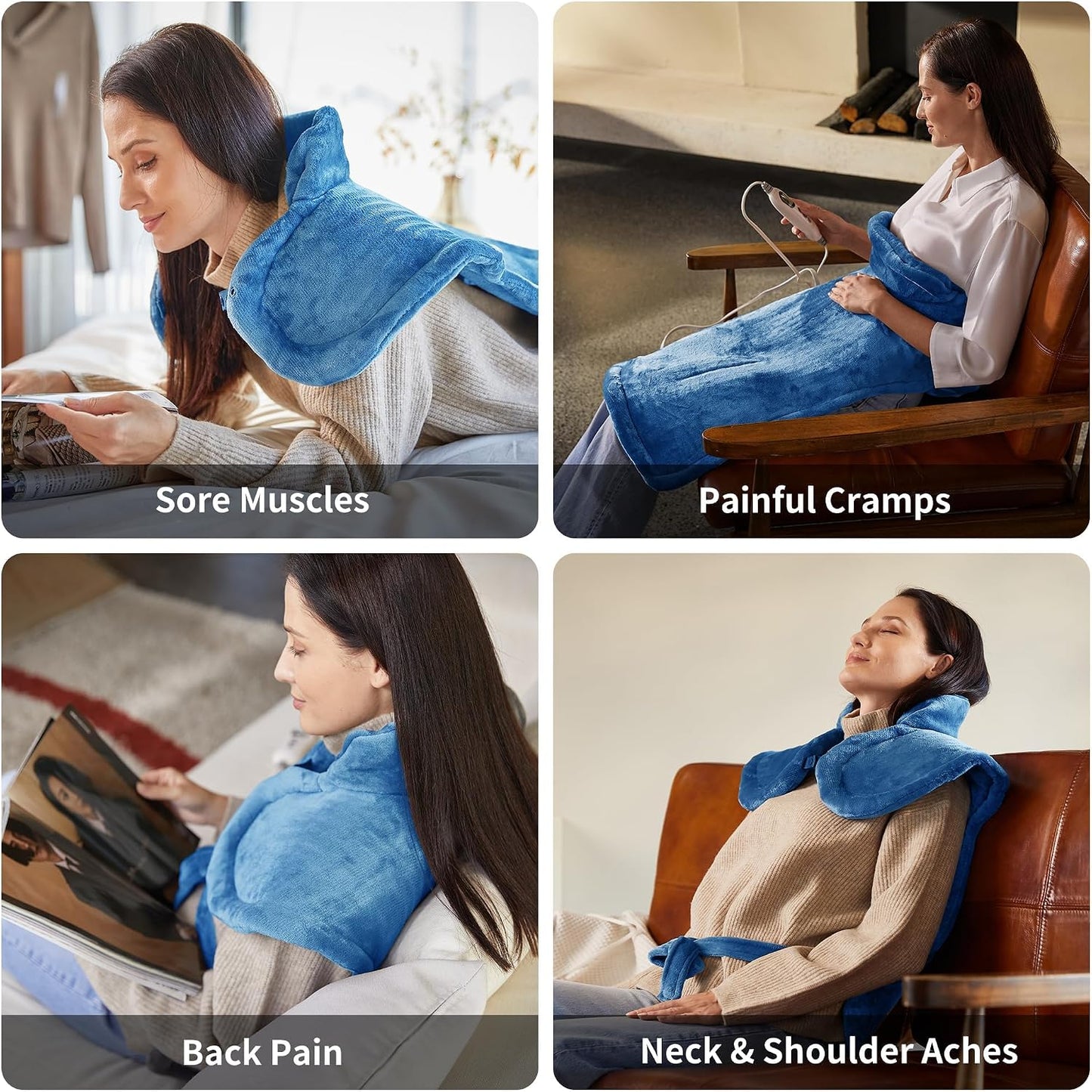 WUGE Fathers Day Dad Gifts, Heating Pad for Neck Shoulder and Back, Birthday Gift for Women Men, Deeper Pain Relief, Large Weighted Heat Pad, ETL Certified, Blue